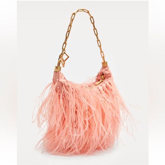 🌺🎉HP🎉🌺 NWT Cult Gaia Gia Ostrich Feather & Pearl Shoulder Bag Azalea 🌟Rare🌟 - Picture 13 of 16